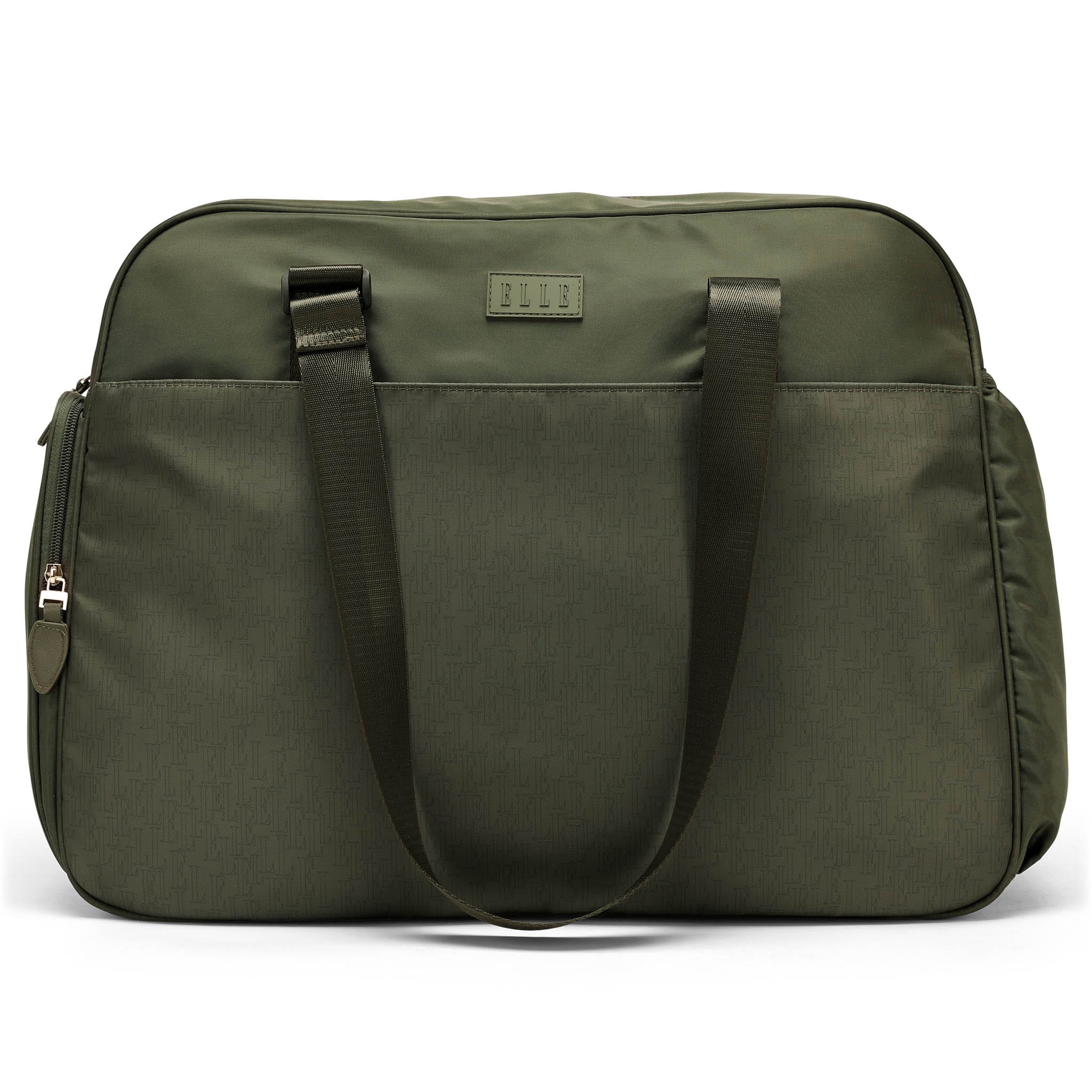 Front. Elle - ELLE Wayfarer 40L Monogram Weekender Duffel Bag | Olive Green - Olive Green.