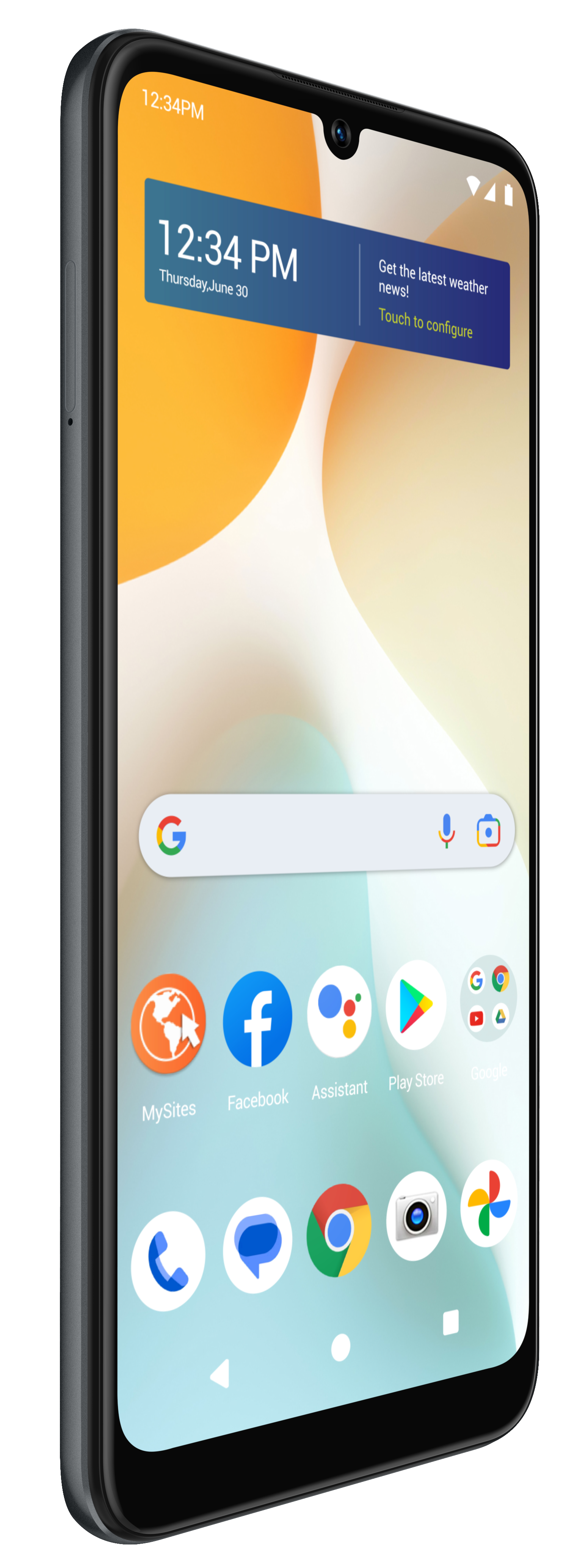 12:34 PM, Thursday, June 30, Get the latest weather news! Touch to configure, MySites, Facebook, Assistant, Play Store, Google