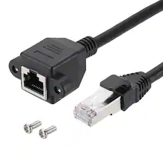 Front. Unique Bargains - Cat6 Extension Cable, RJ45 Male to Female Panel Mount, with Screws, for Router Modem PC Laptop Smart TV Printer - Black.