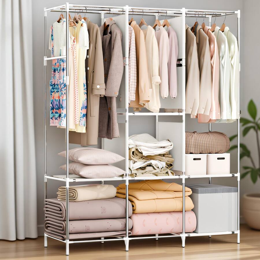 Section Rack For Clothes Cedar Assembly Clothing Rack With 6 Tier Storage Shelf Multifunctional ...