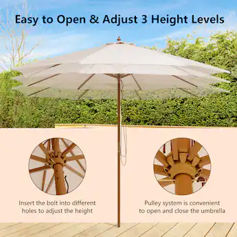 costway-adjustable-9ft-wooden-patio-umbrella CASUNER 9ft Wooden Umbrella, Outdoor Patio Umbrella, Wood Market Umbrella, Patio Umbrella Wood Pole with Pulley Lift for Garden, Yard, Deck, Pool, Market (GREEN) : Patio, Lawn & Garden Stability is ensured by the beech wood pole 9' Outdoor Patio Umbrella Wood