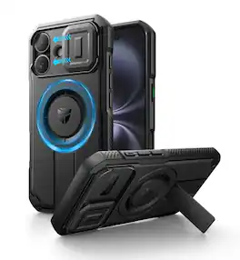 dexnor - for iPhone 16 Case with Slide Camera Cover & Adjustable Kickstand - Black