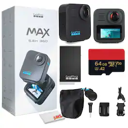 GoPro - MAX 360 (2025) Waterproof Action Camera - With Cleaning Set + 64GB Memory Card and More