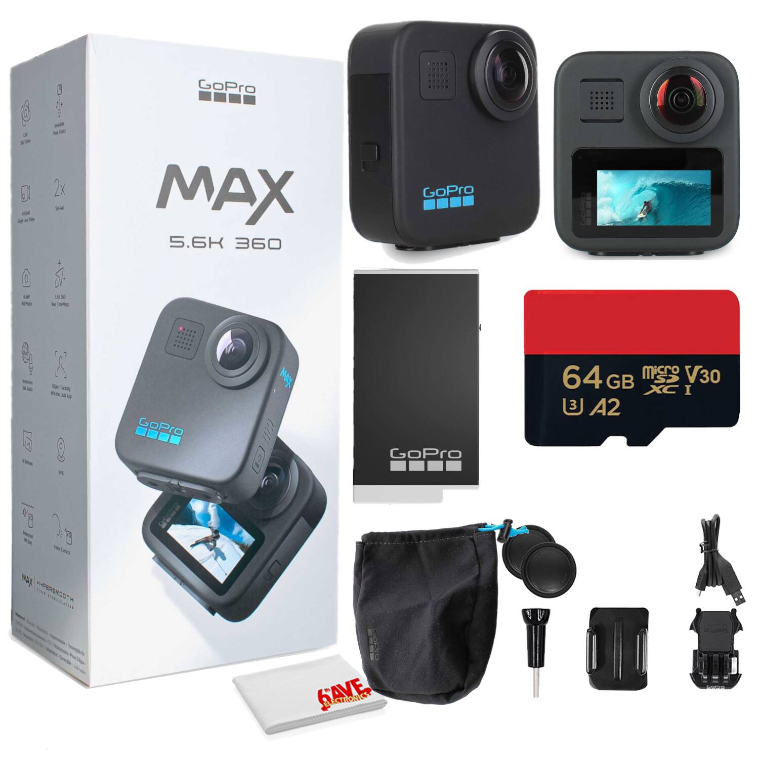 GoPro MAX  
5.6K 360  

GoPro 64GB microSD V30 A2  

SAVE