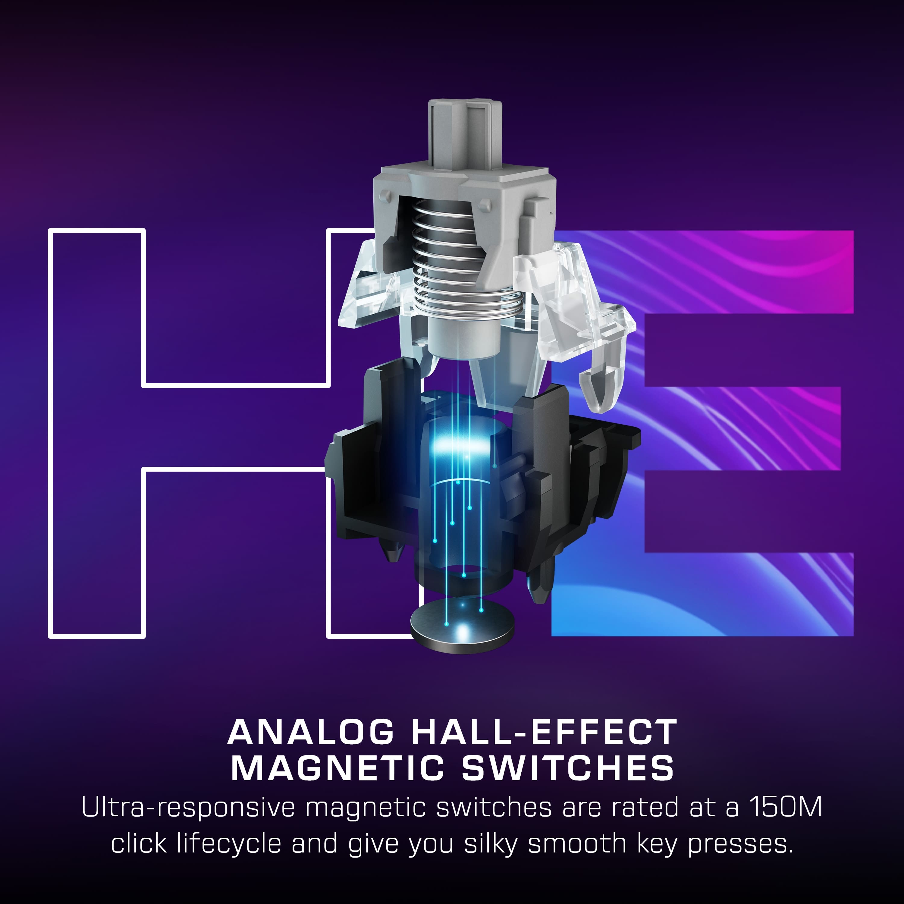 Analog Hall-Effect Magnetic Switches are ultra-responsive magnetic switches rated at a 150M click lifecycle and provide silky smooth key presses.