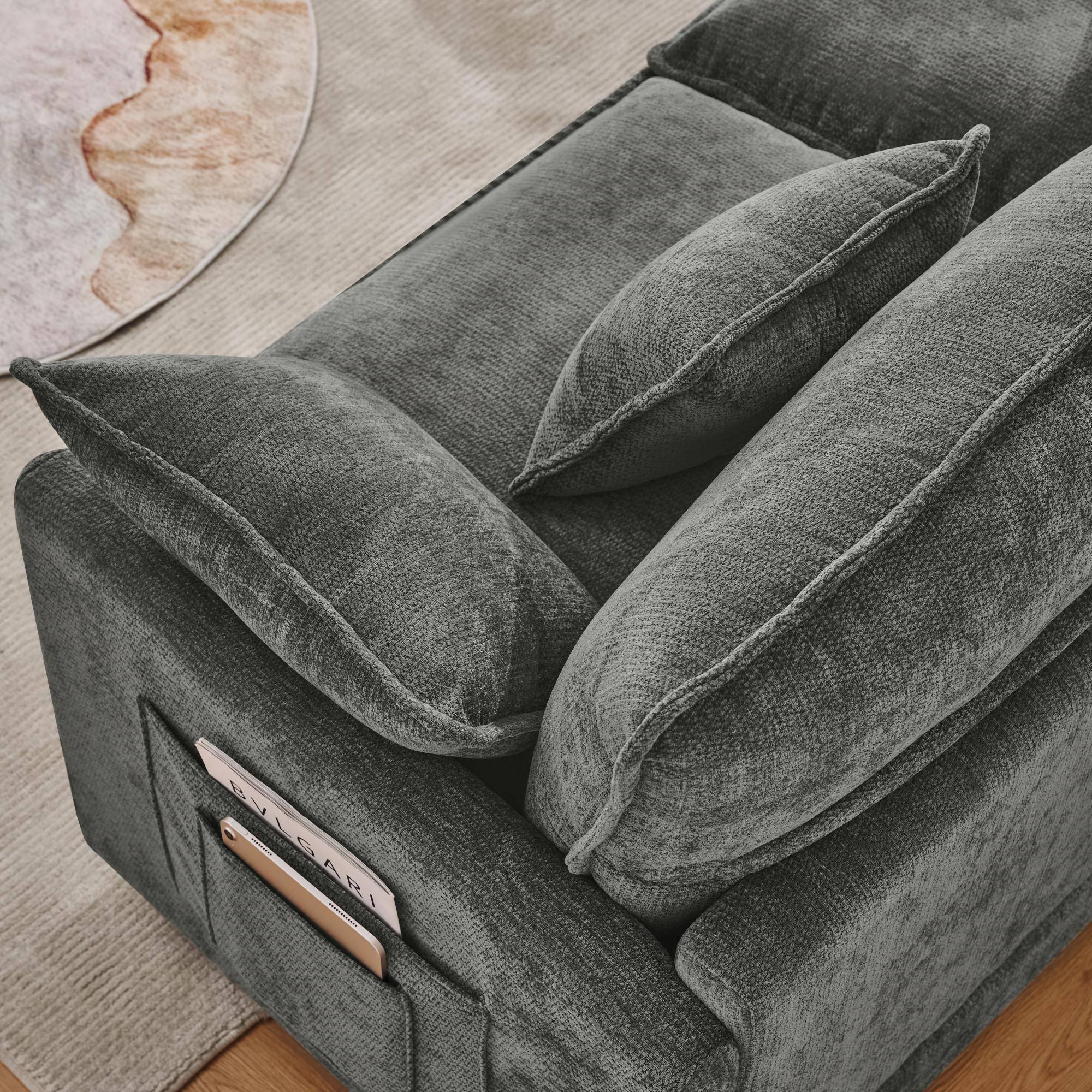 Alt View 2. Boyel Living - 101.9In Gray Cashmere Modular Sofa 3-Seater with Movable Footstool - Gray.