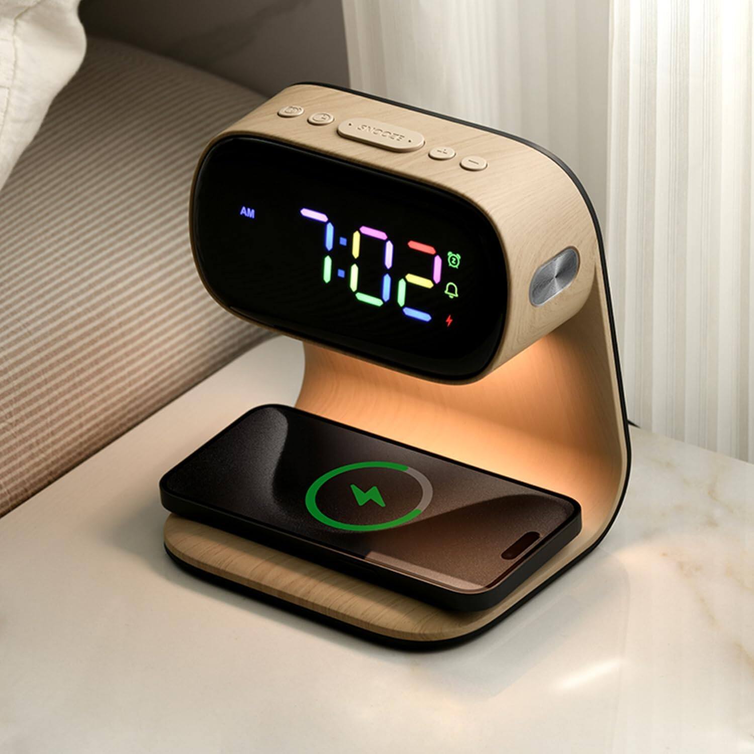Alt View 2. Stamp n Camp - Digital Alarm Clock with Wireless Fast Charging Station 15W Touch Smart Lamp for Bedside,3 Colors Nightlight Night No - default.