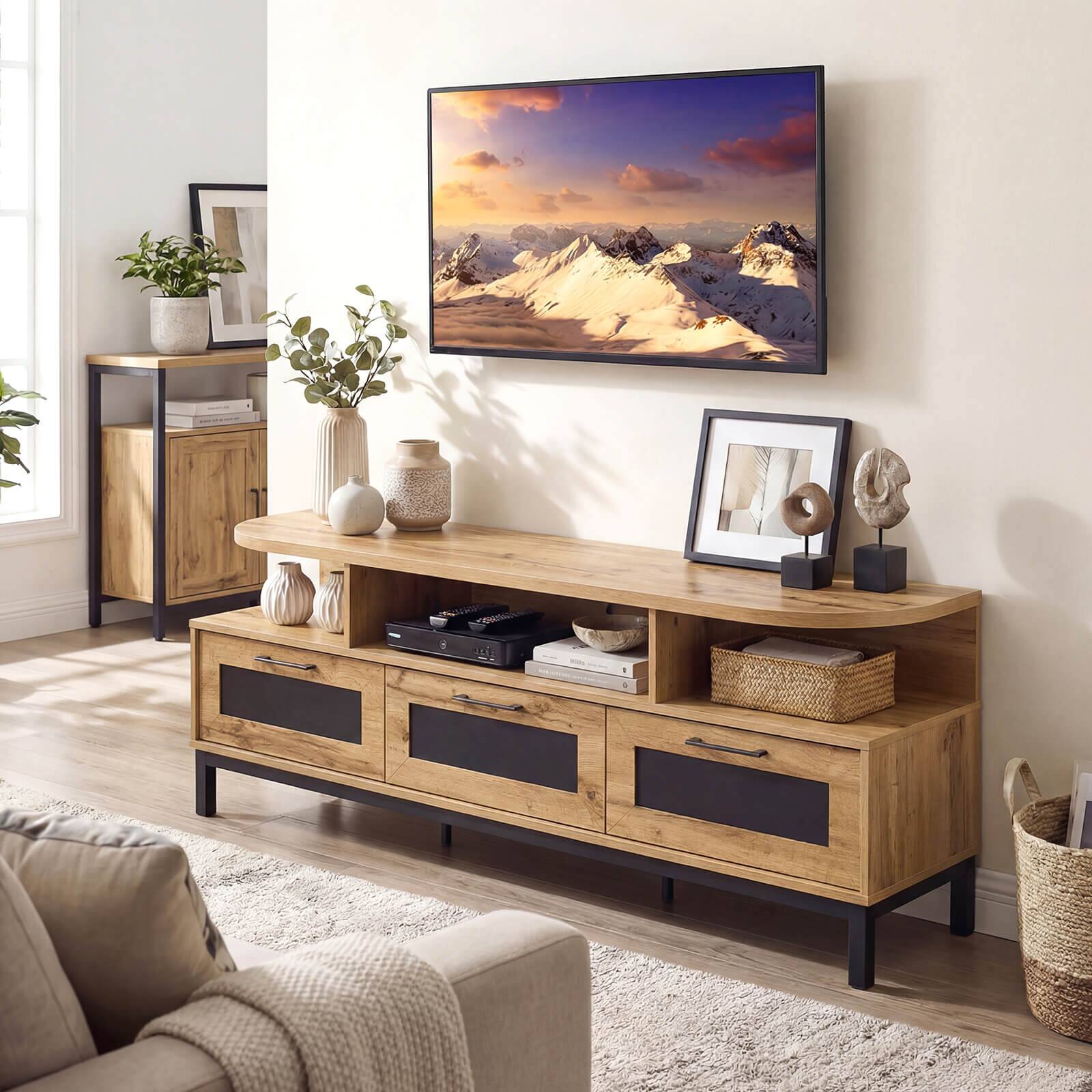 Alt View 3. Costway - Costway TV Stand for TVs up to 75" Entertainment Center with 3 Storage Drawers Open Shelves - Natural.