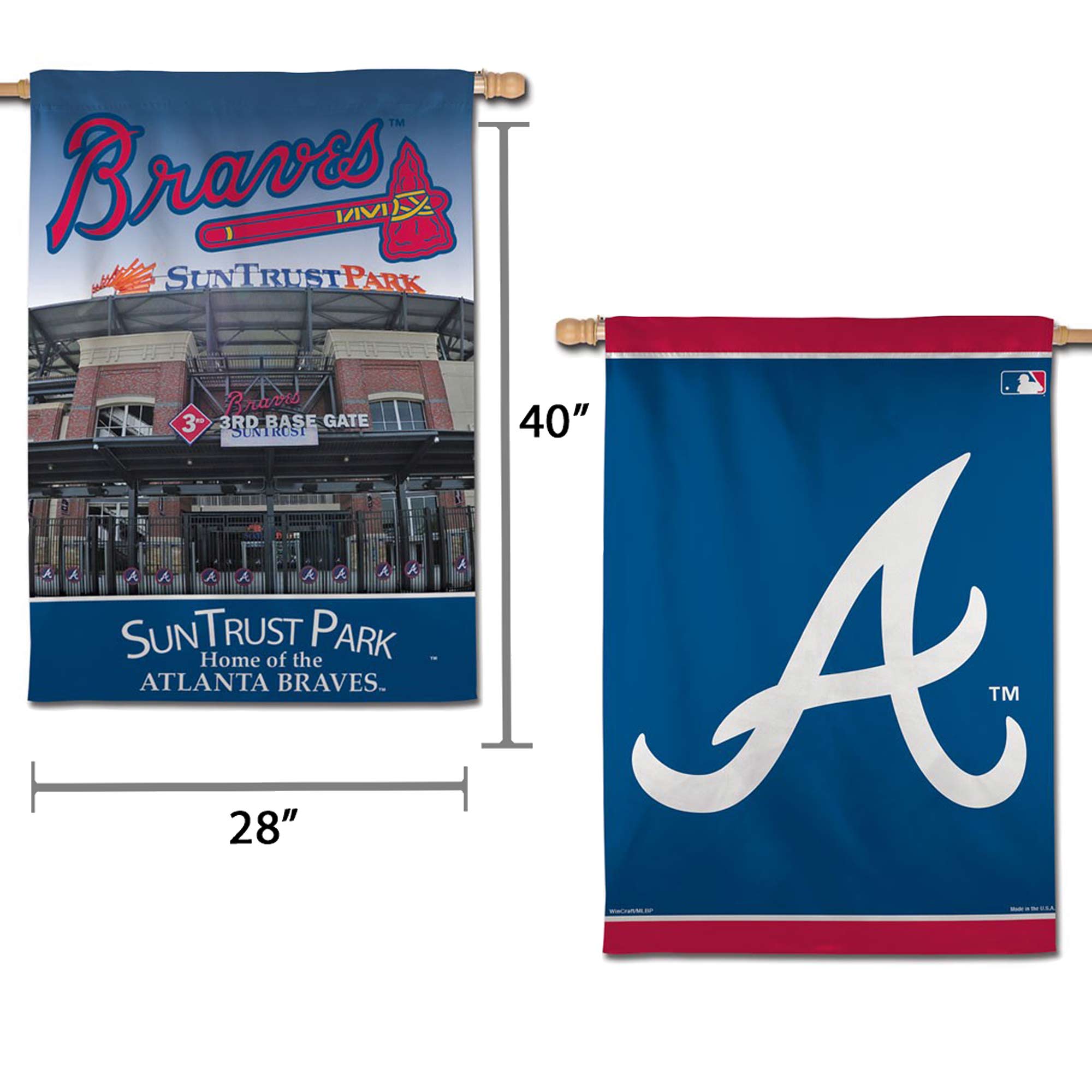 **Left Banner:**

- Braves™
- SunTrust Park
- Braves
- 3RD BASE GATE
- SUNTRUST
- SunTrust Park
- Home of the ATLANTA BRAVES.

**Right Banner:**

- A™