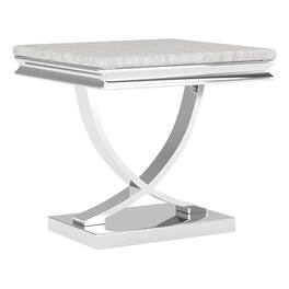 Manhattan Lane - Wety Side End Table, 24 Inch Faux Marble Top, Curved Chrome Pedestal - White, Chrome