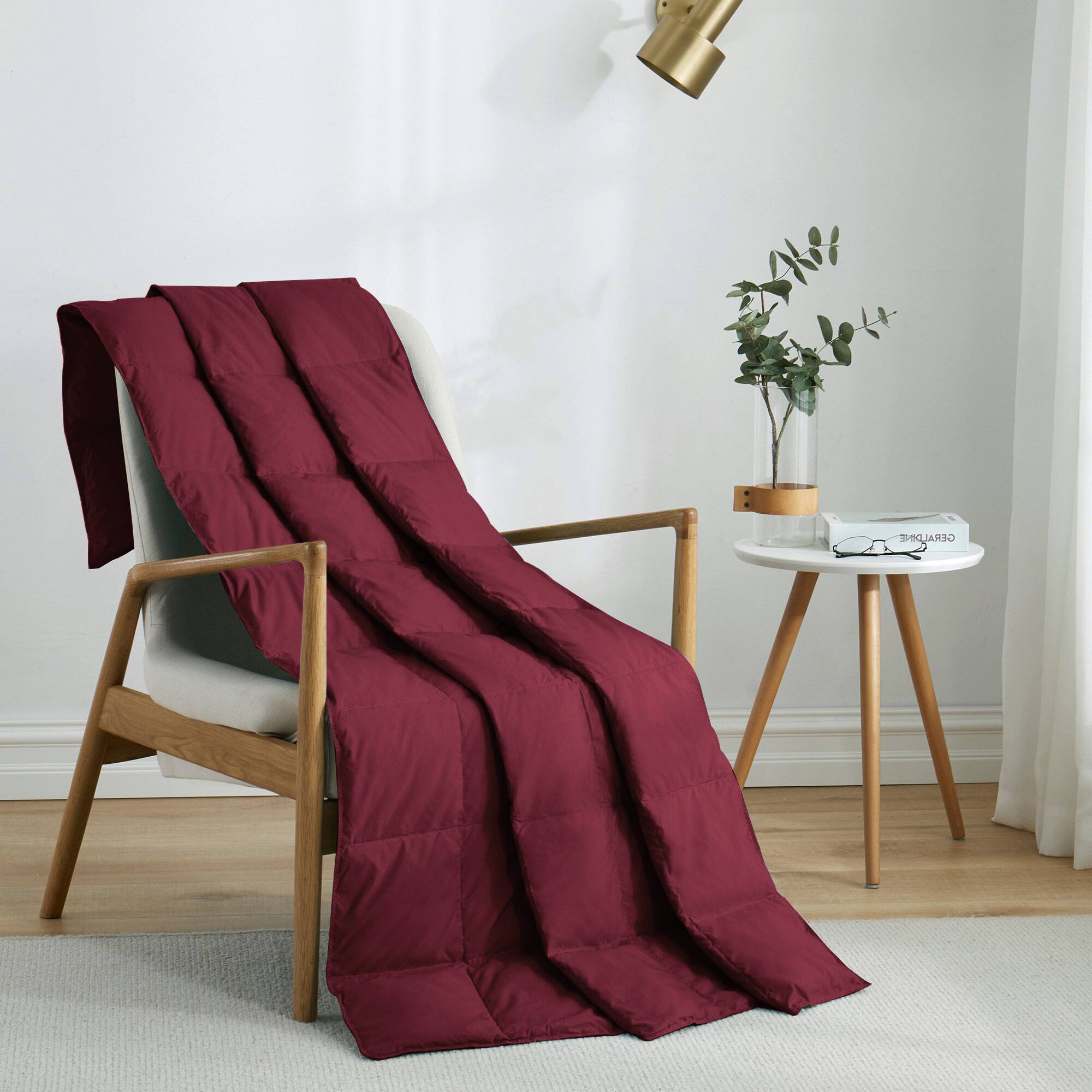 Angle. Peace Nest - Peace Nest Lightweight Feather Down Throw Blanket, Red - Red.
