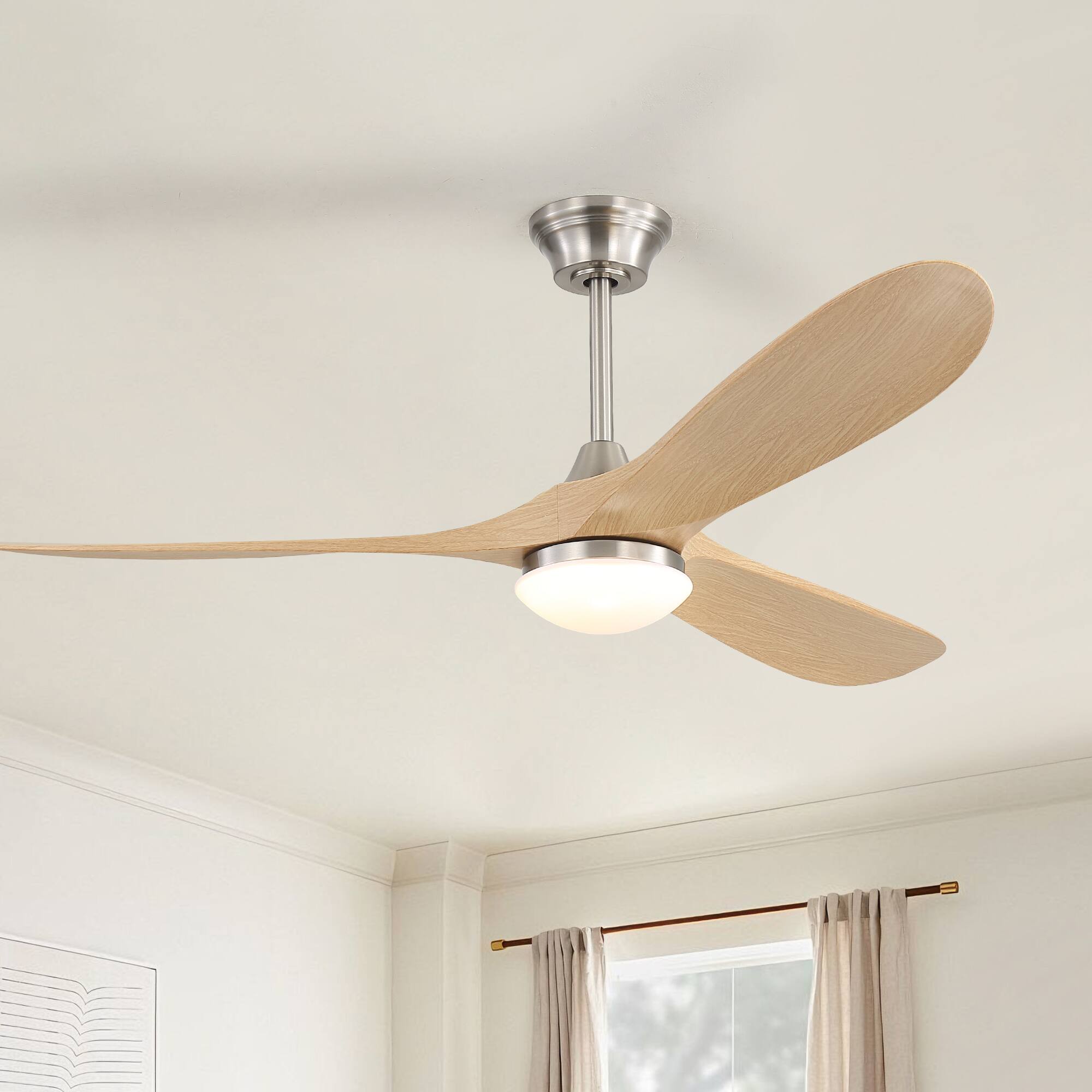 Alt View 4. Sofucor - 60'' Outdoor Ceiling Fan with Integrated LED Light & Remote Dimmable 3CCT 6 Speed DC Motor for Patio Bedroom Living Room - Nickel-Light Brown.
