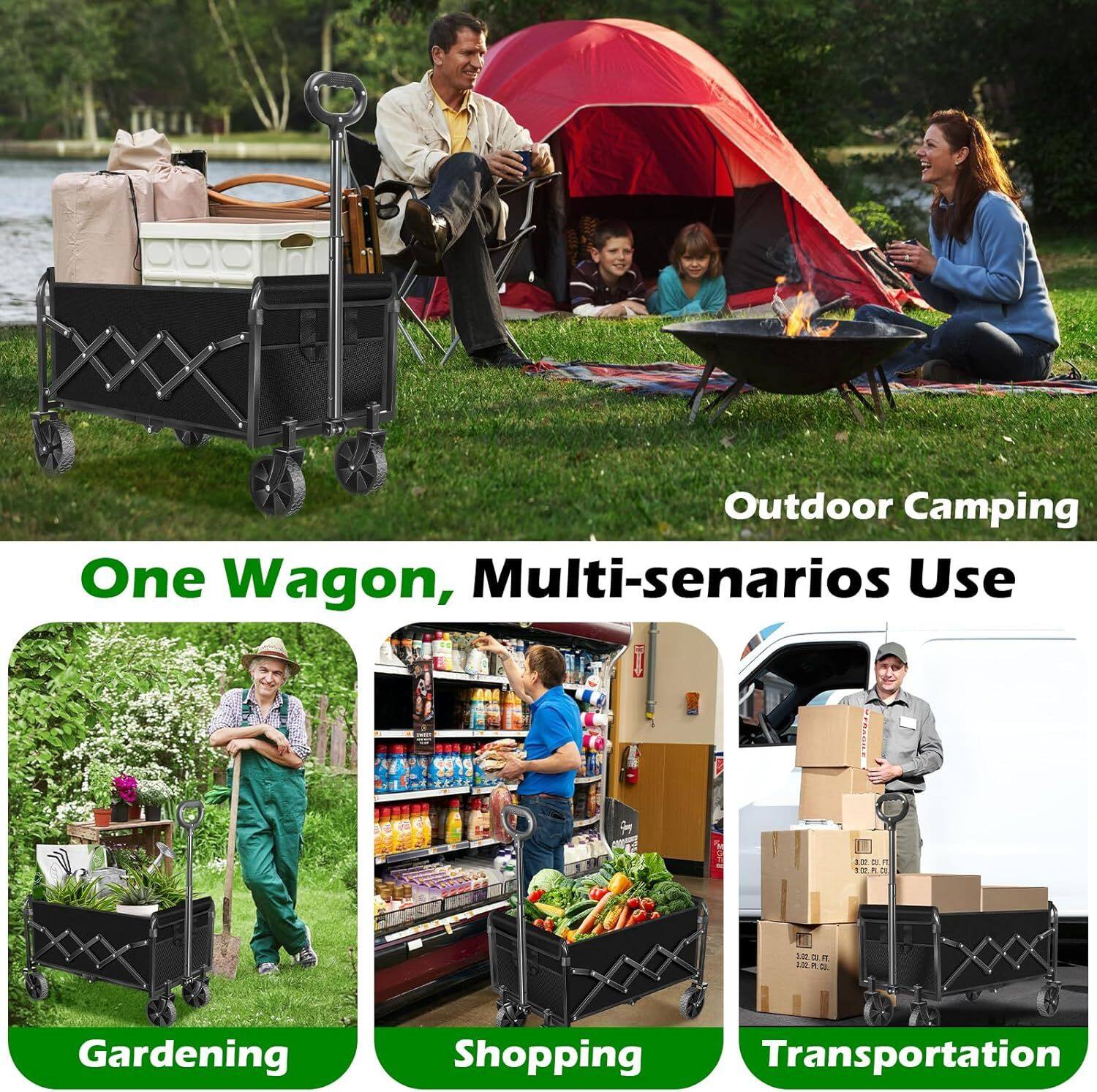 Outdoor Camping  
One Wagon, Multi-scenarios Use  

Gardening  
Shopping  
Transportation