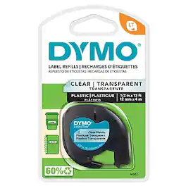 DYMO - LetraTag 16952 Label Maker Tape, 1/2" x 13', (16952) - Black On Clear