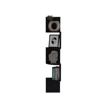 Front. TuHome - Rosset Corner Shelf, Modern Full-Wall Design With Multiple Shelving - Black.
