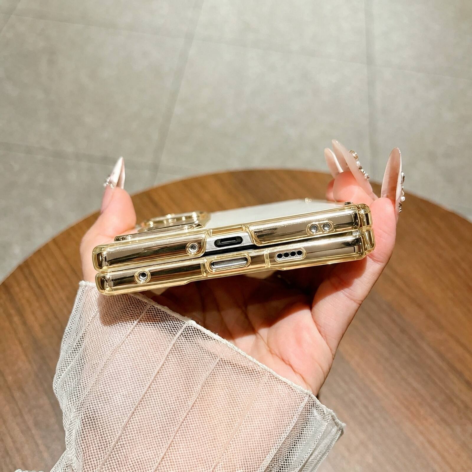 Alt View 1. Dteck - Plating Build in Tempered Glass Screen Cover for Samsung Galaxy Z Fold 8, Shockproof Kickstand Hard PC Clear Back Cover - Gold.