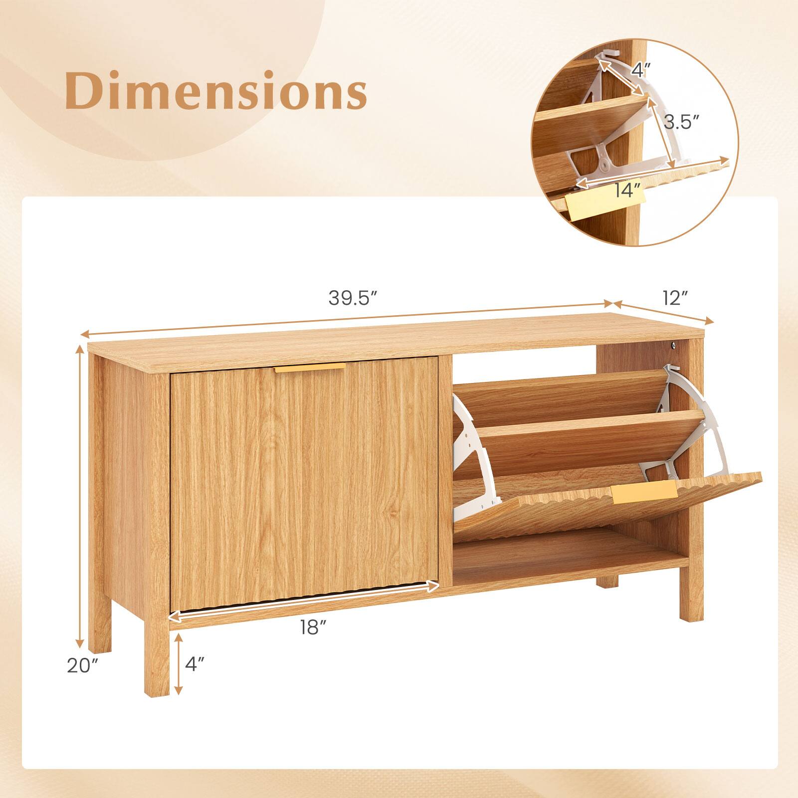 Dimensions: 4" x 3.5" x 14" x 39.5" x 12" x 18" x 20" x 4"
