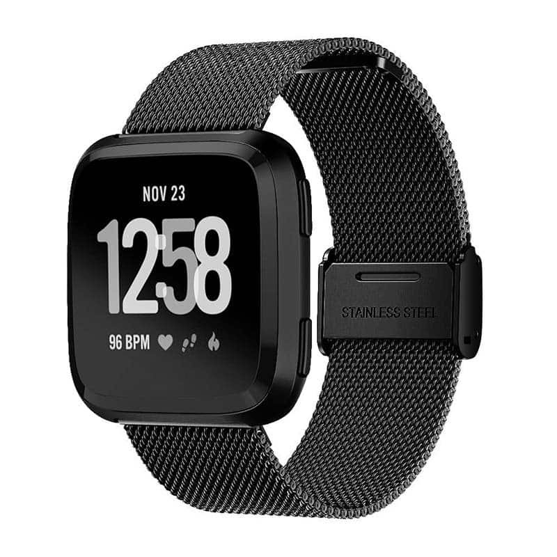 StrapsCo - Milanese Mesh Band Stainless Steel Watch Strap For Fitbit Versa & Versa 2 - Black