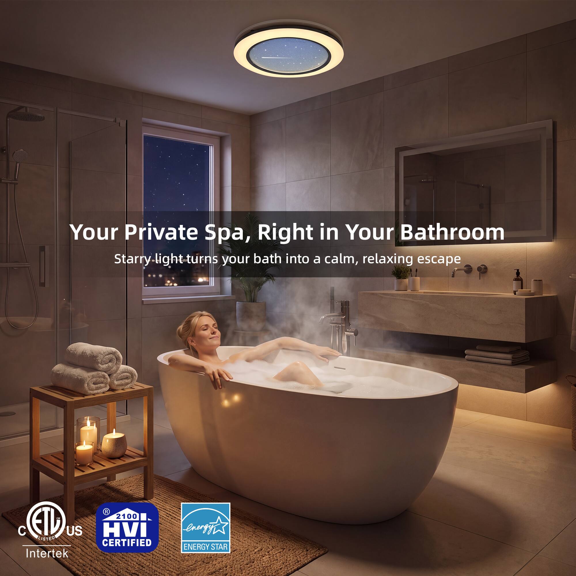 Akicon 110 CFM Bathroom Exhaust Fan with Dimmable 3CCT and Starry Light ...