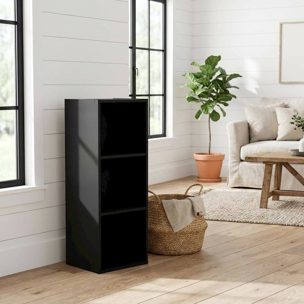 Angle. FurniFact - Wooden Bookcase in Walnut Finish with Adjustable Shelves - Darkwood.