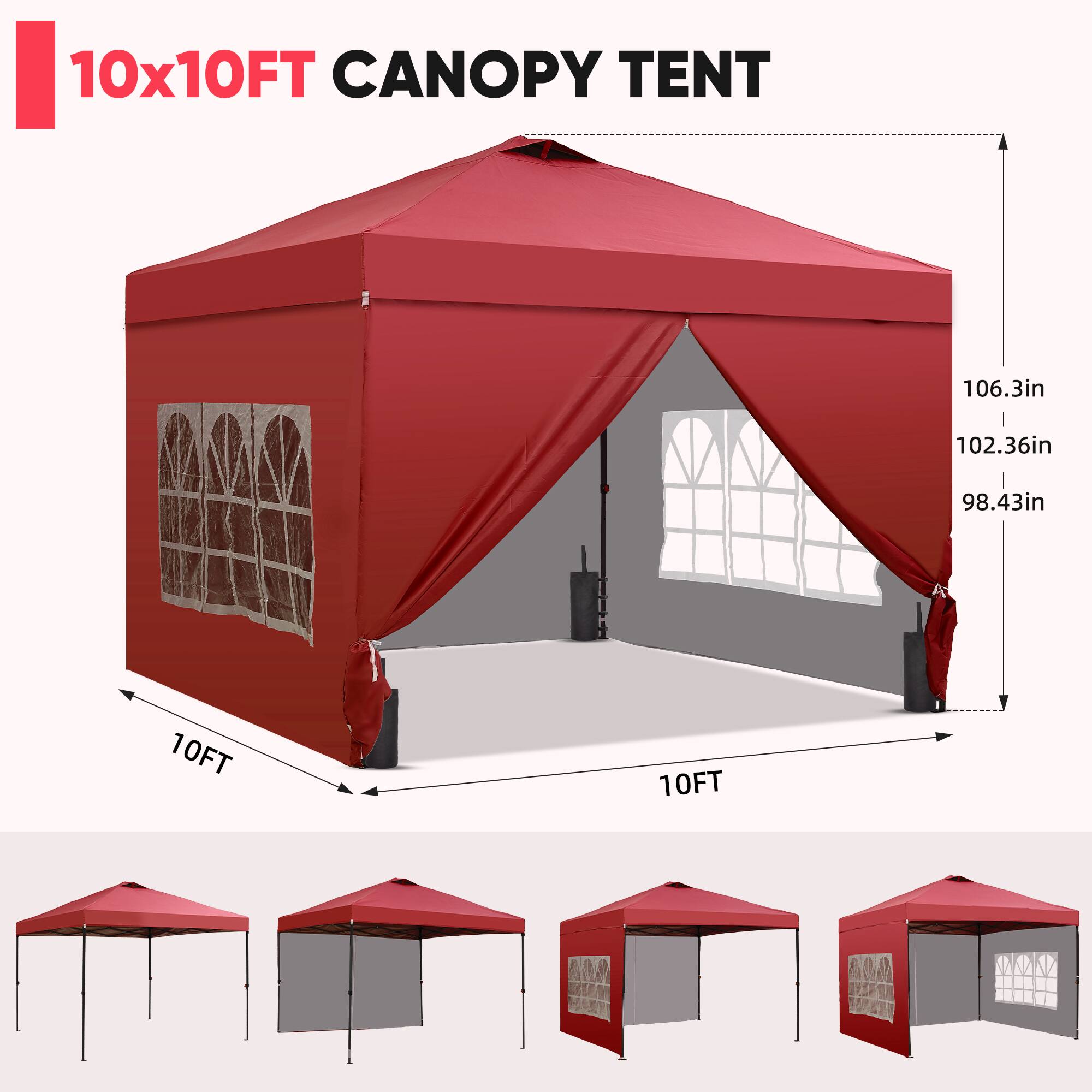 10x10FT CANOPY TENT

106.3in  
102.36in  
98.43in  
10FT  
10FT