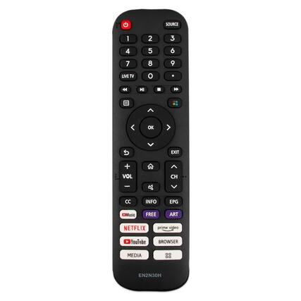 SOURCE 1 2 3 4 5 6 7 8 9 LIVE TV 0 OK EXIT VOL CH CC INFO EPG Music FREE ART NETFLIX prime video YouTube BROWSER MEDIA EN2N30H