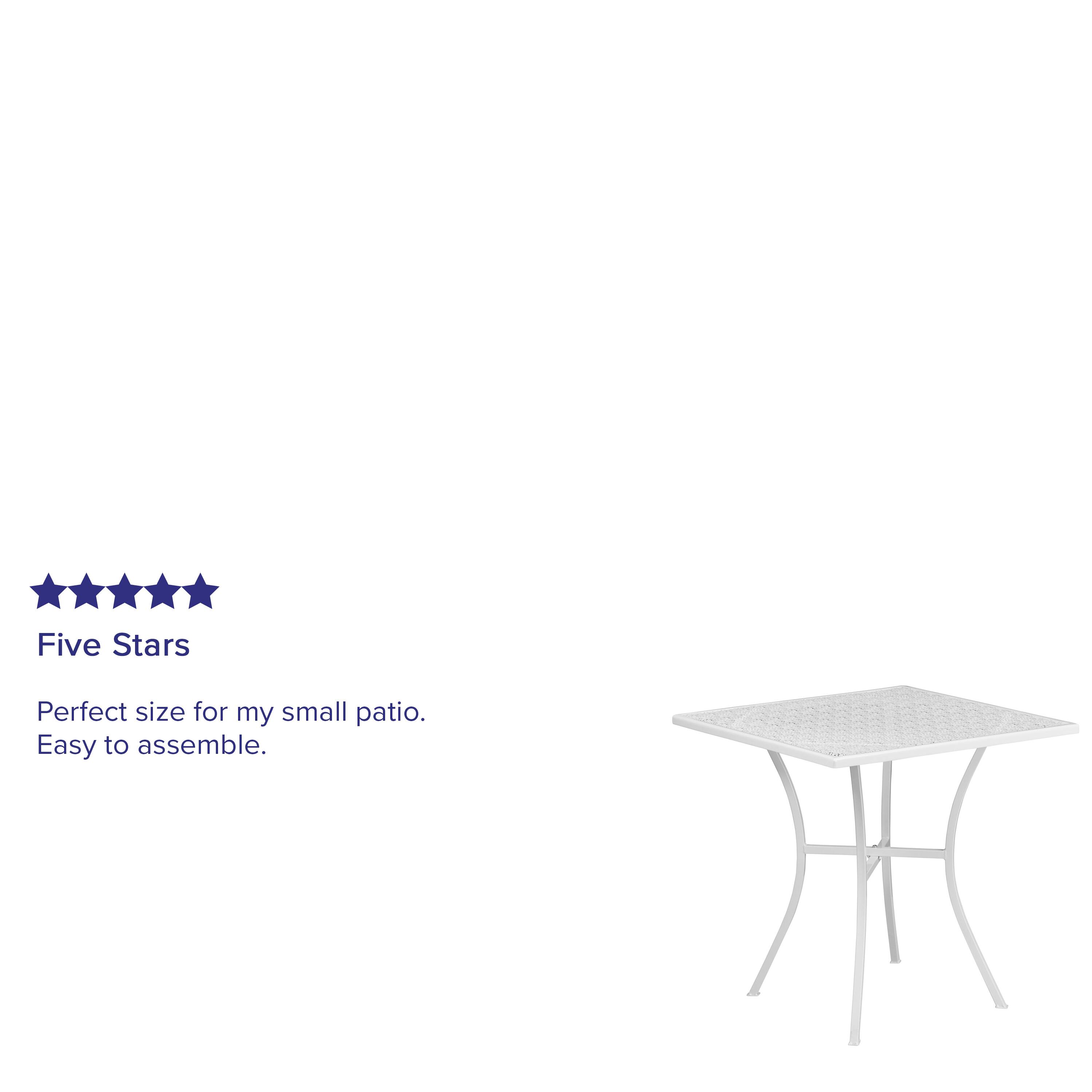 Five Stars

Perfect size for my small patio. Easy to assemble.