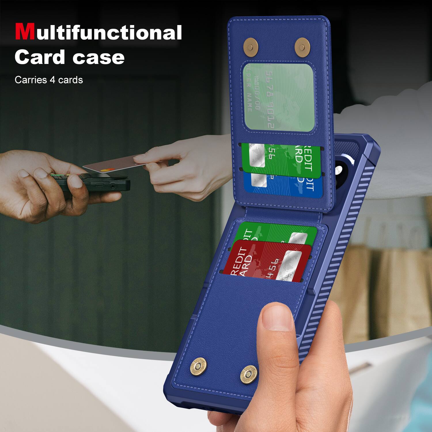 Multifunctional Card case  
Carries 4 cards  

OLDER NAME 100/00 5678 2T06 56  
RD EDIT C Y IT IT REDIT ARD 456 h 2L