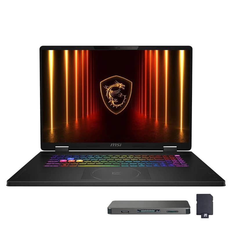 Front. MSI - MSI Crosshair 18" 240Hz Gaming Laptop,Ultra 9 275HX,RTX 5070,32GB RAM,2TB SSD+1TB Dock Set,Backlit Kb,Win 11 Pro,Black - Black.