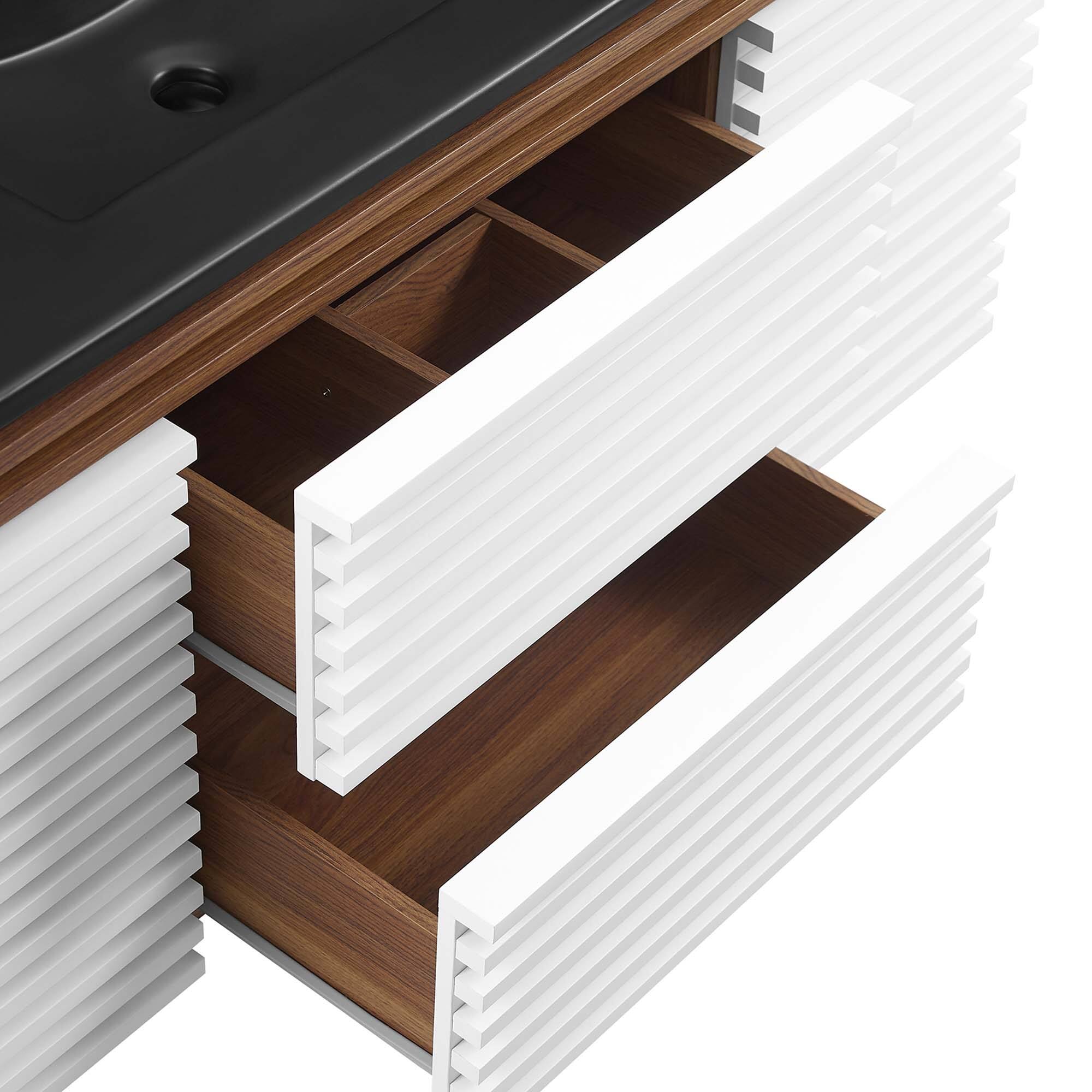 Alt View 6. Modway - Render 48" Wall-Mount Bathroom Vanity Basin Included by Modway - White Walnut Black.