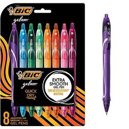 BIC America - BIC Gel-ocity Quick Dry Retractable Gel Pens, Medium Point, 0.7mm, Ink, 8/Pack (RGLCGAP81-AST) - Assorted