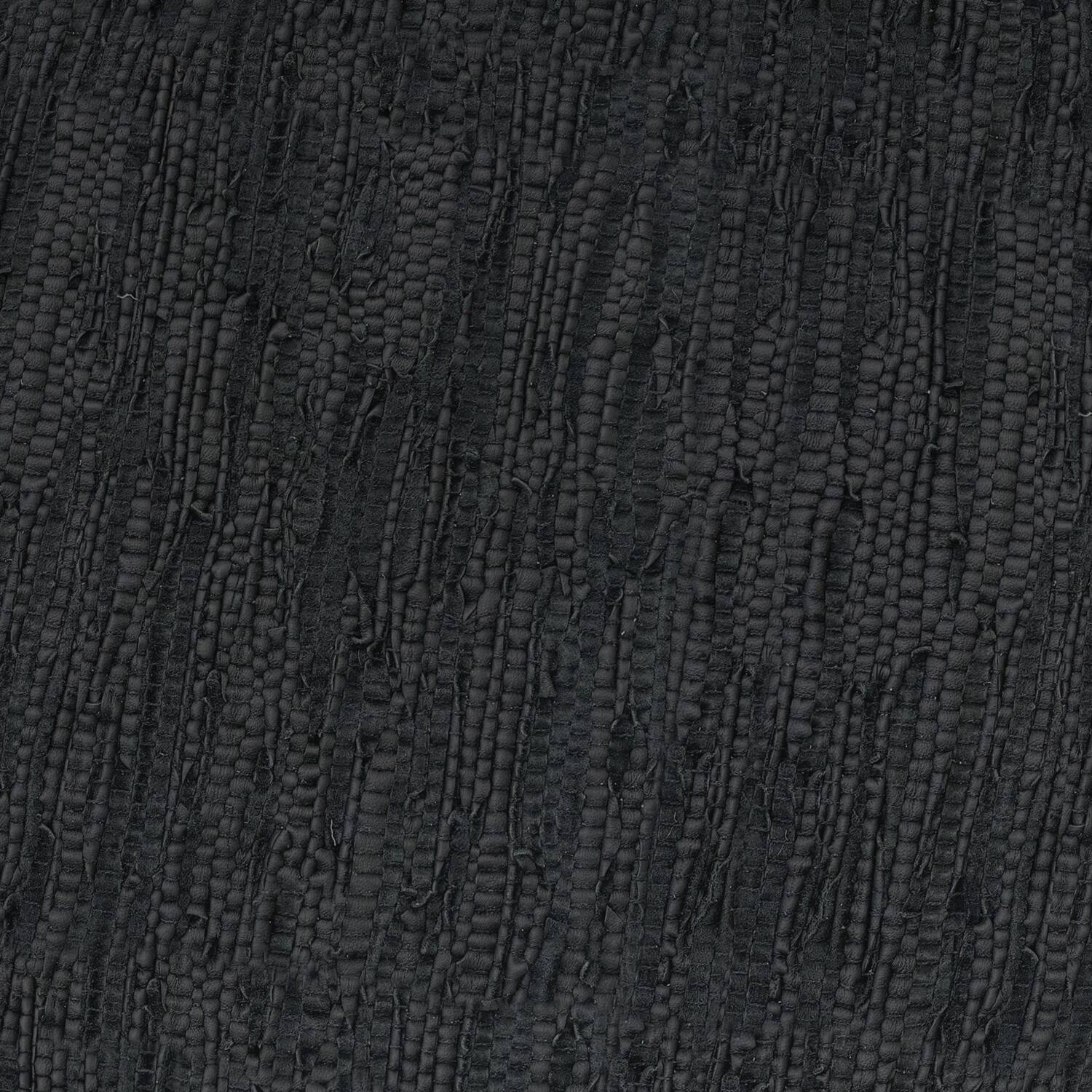 Alt View 8. Simpli Home - Fredrik 30 inch Wide Boho Pouf in Black Genuine Woven Leather, Assembled - Black.