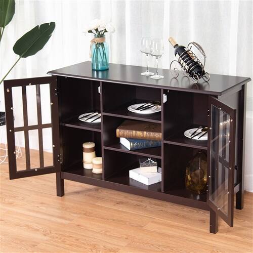 Angle. SlickBlue - Wooden TV Stand with Glass Doors, 43-Inch Media Console - Brown.