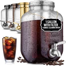 Zulay Kitchen - 1 Gallon Glass Drink Dispenser with Spout Lid and Stainless Steel Filter - Clear