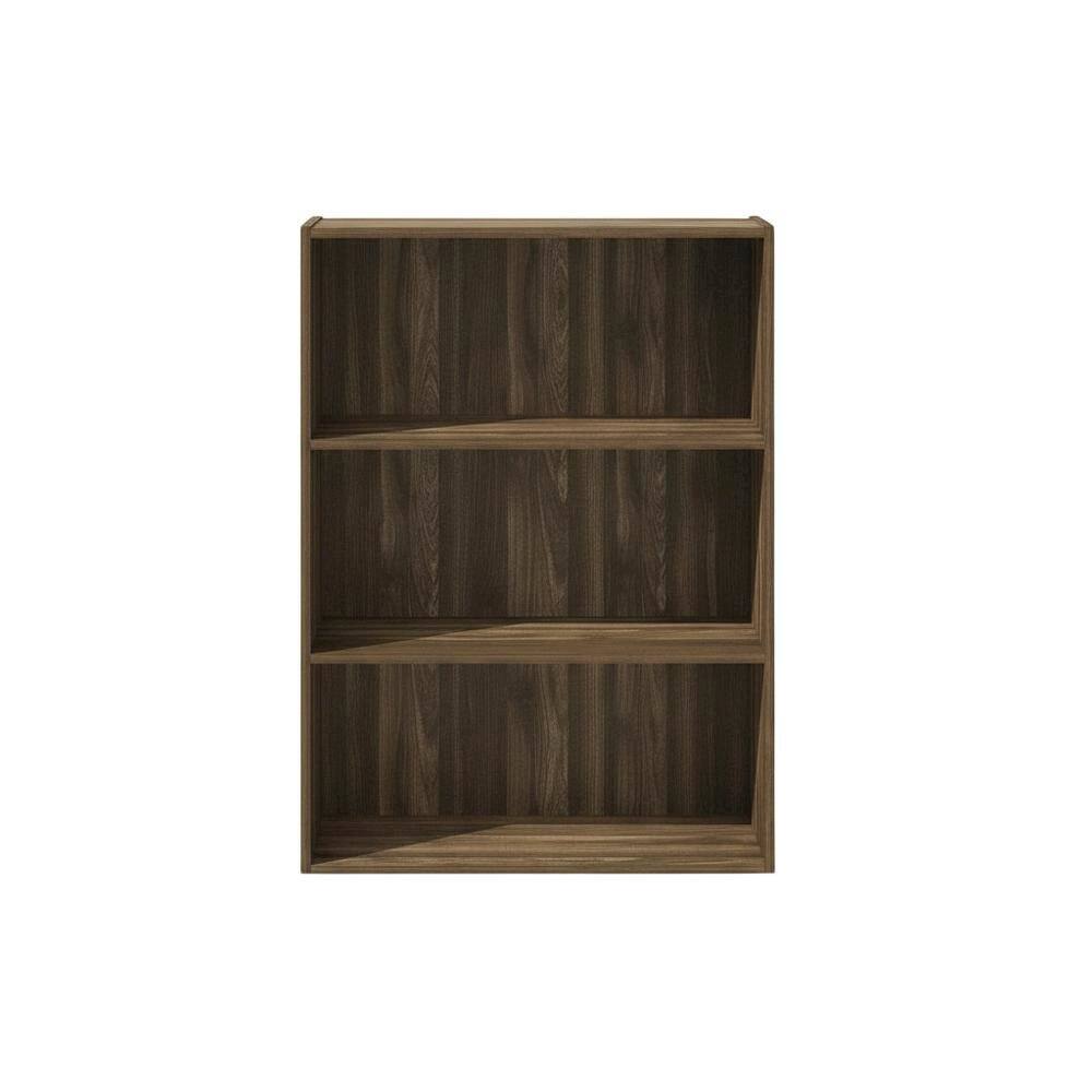 Back. FurniFact - 3-Tier Open Shelf Bookcase in Columbia Walnut Wood for Storage - Columbia Walnut.