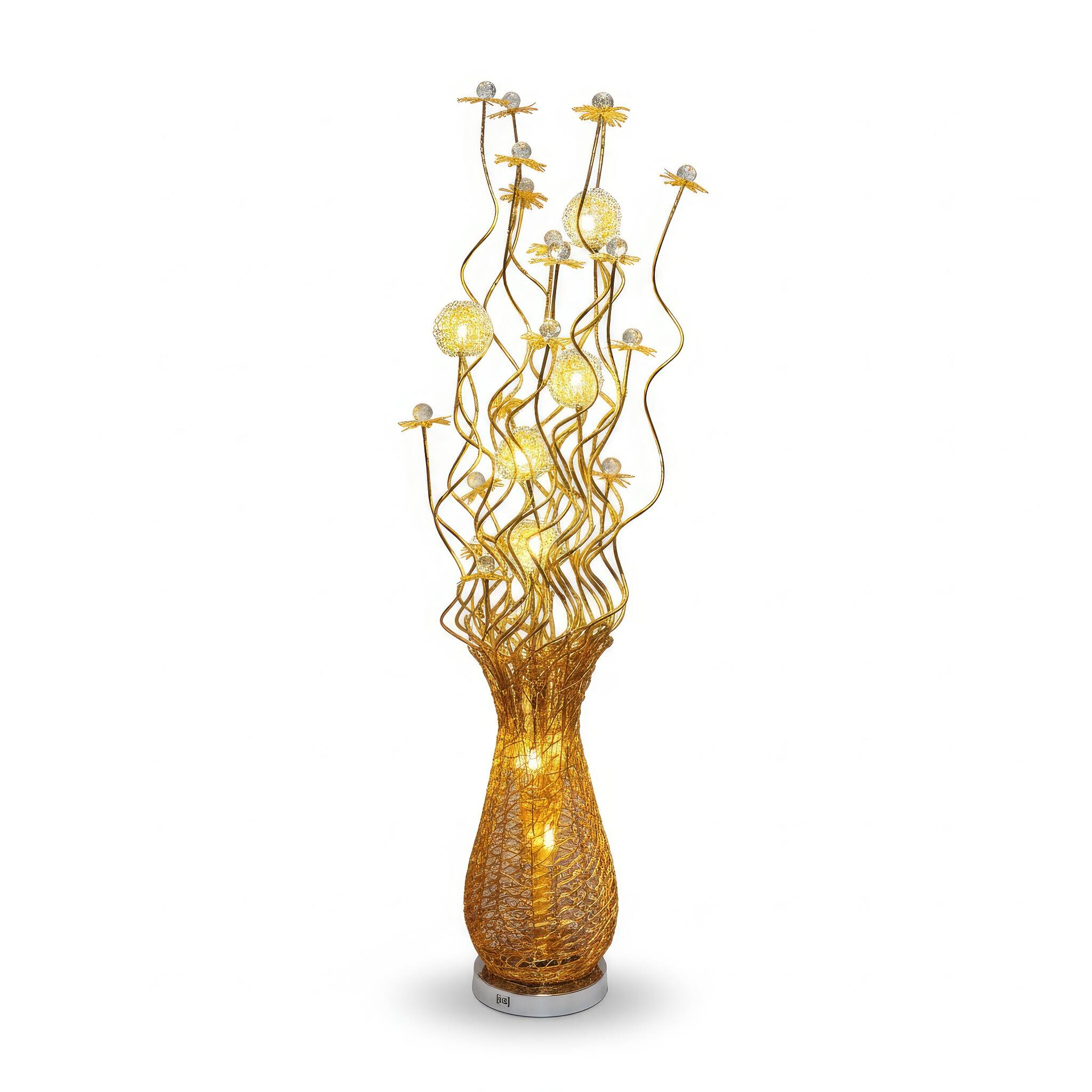 Angle. FC Design - 60"H Gold Textured Vase with Illuminated Flower Spray LED Floor Lamp.