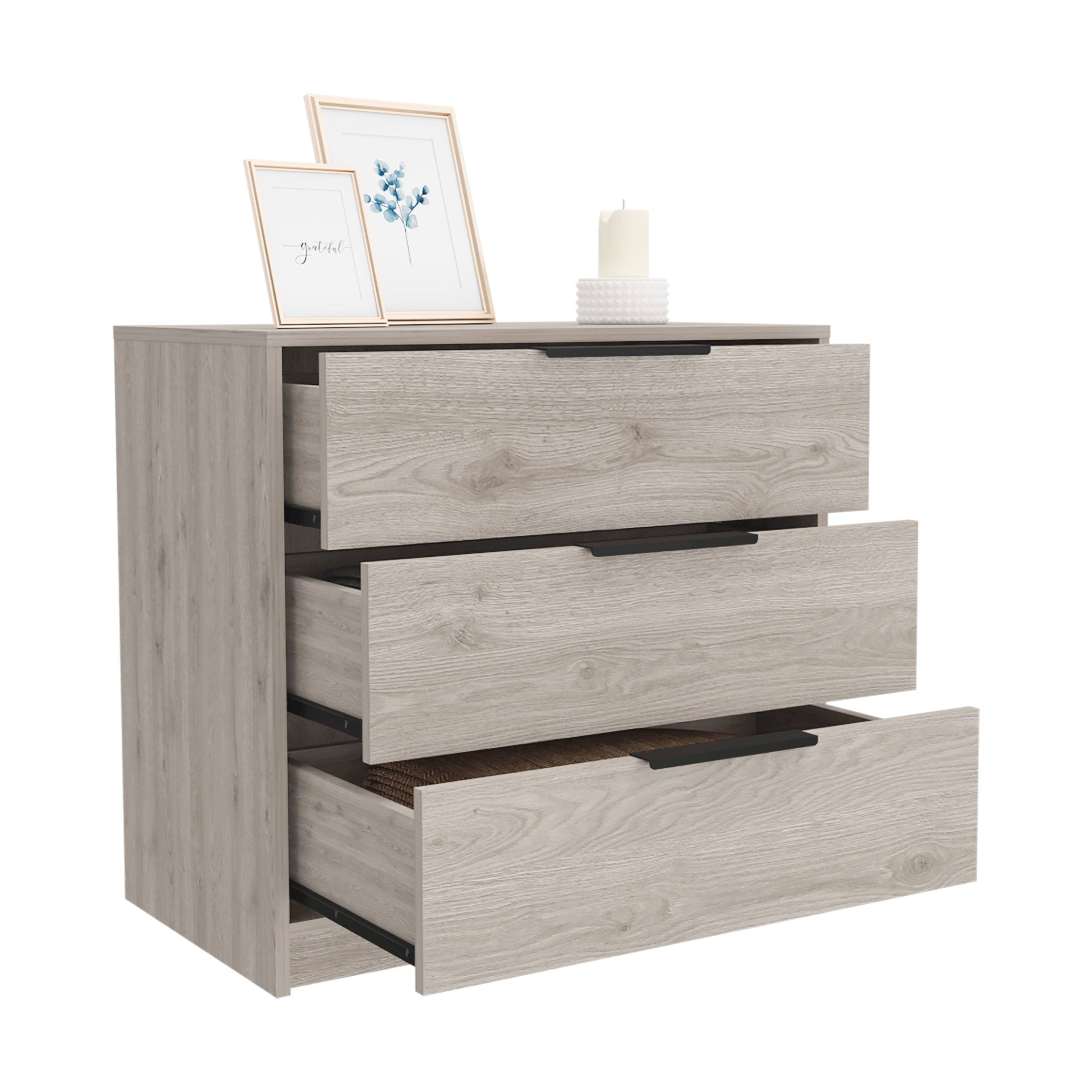 Alt View 2. TuHome - Kaia 3 Drawers Dresser, Superior Top - Light Gray.
