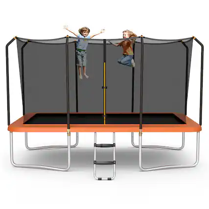 Front. Gymax - Gymax 8 x 14 FT Rectangular Recreational Trampoline W/ Safety Enclosure Net Ladder Outdoor Orange - Orange.