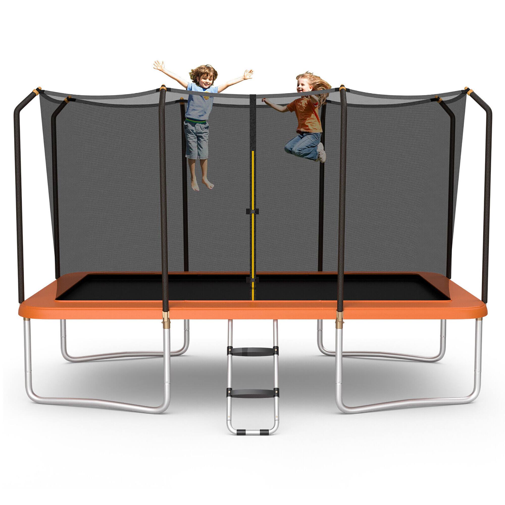 Front. Gymax - Gymax 8 x 14 FT Rectangular Recreational Trampoline W/ Safety Enclosure Net Ladder Outdoor Orange - Orange.