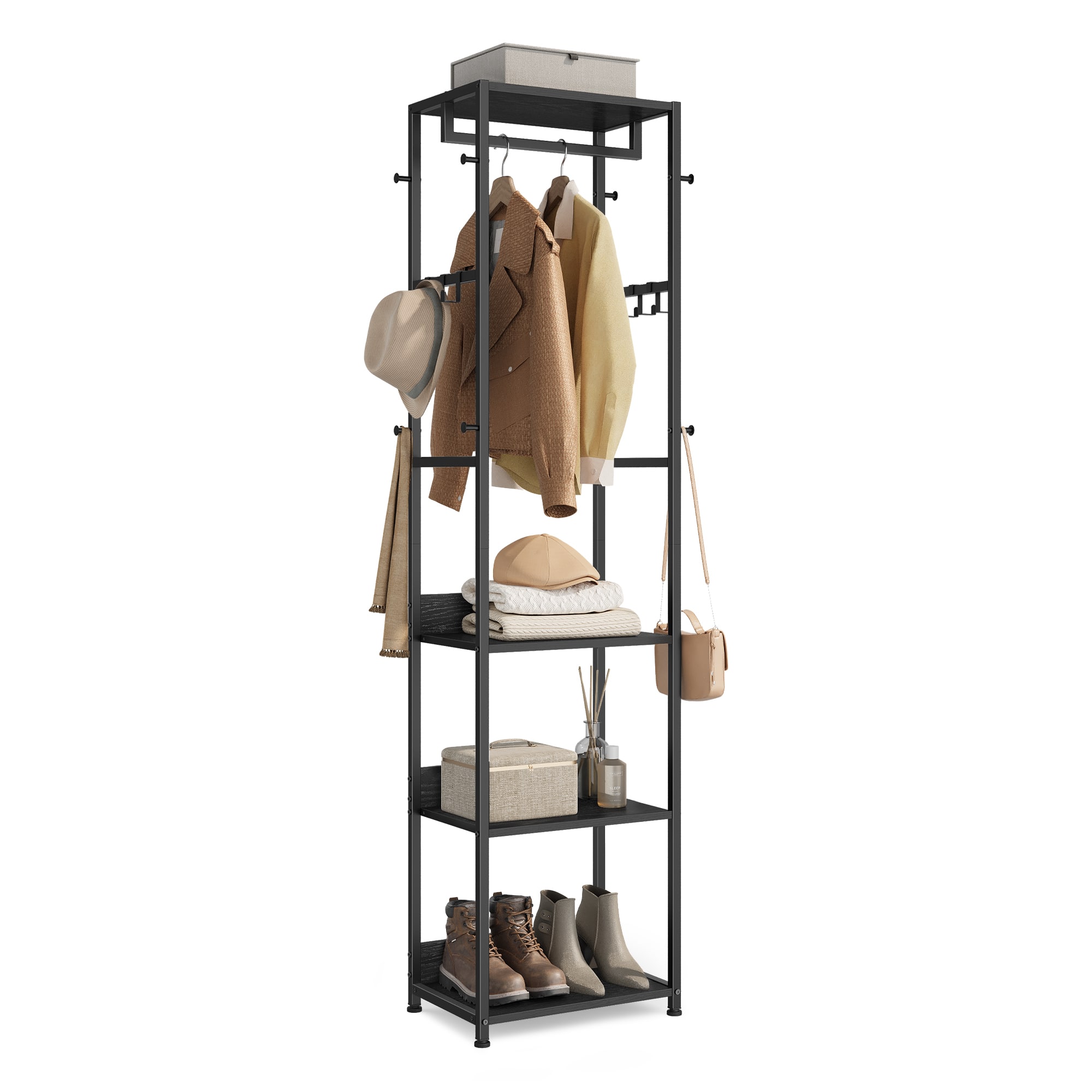 Songmics Home - Freestanding Portable Closet, Clothes Rack with Shelves, Hanging Rail, and Hooks, Space-Saving Coat Stand, Steel Frame - Ink Black and Charcoal Gray price history on PriceWatchPro