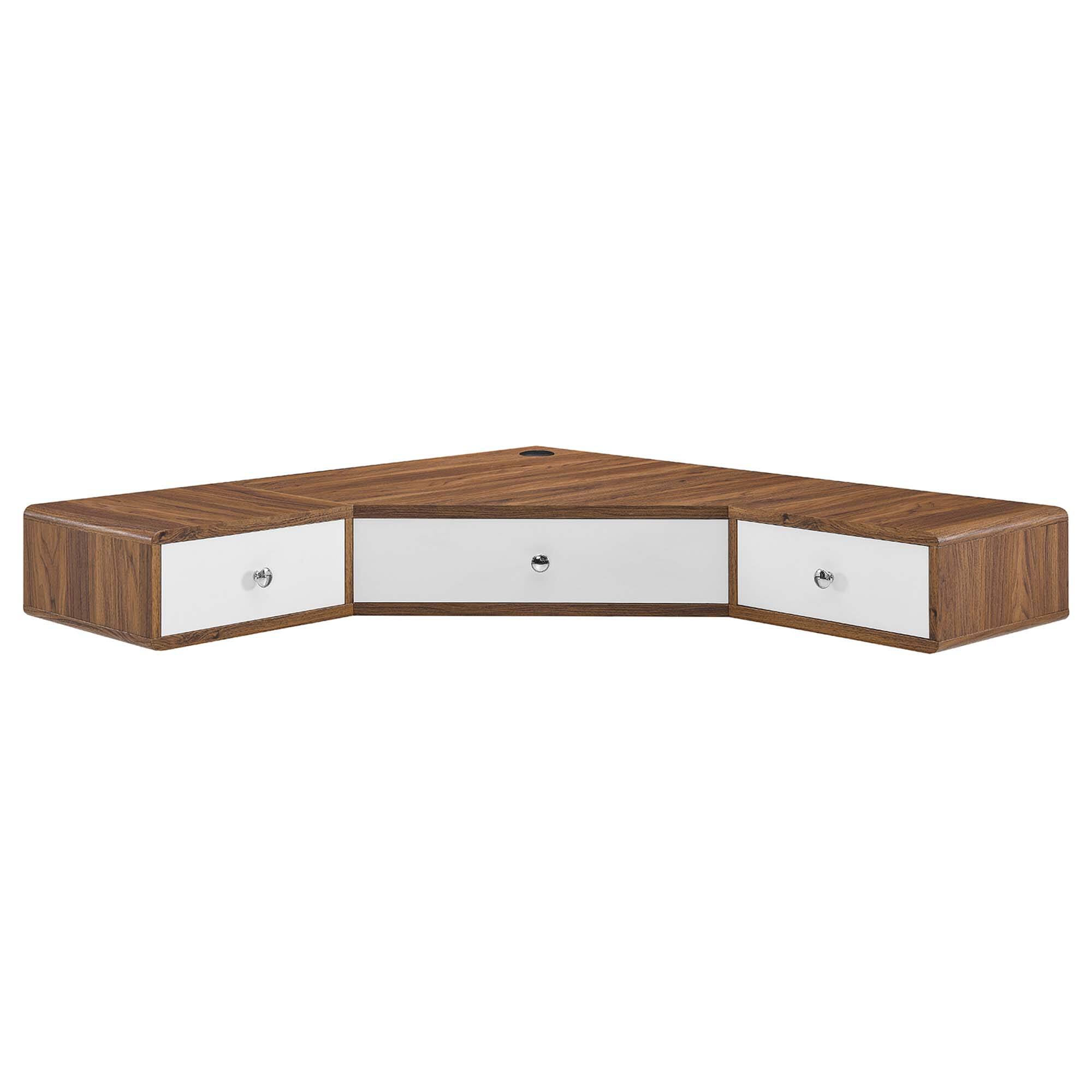 Alt View 2. Modway - Transmit 47" Wall Mount Corner Walnut Office Desk by Modway - Walnut White.