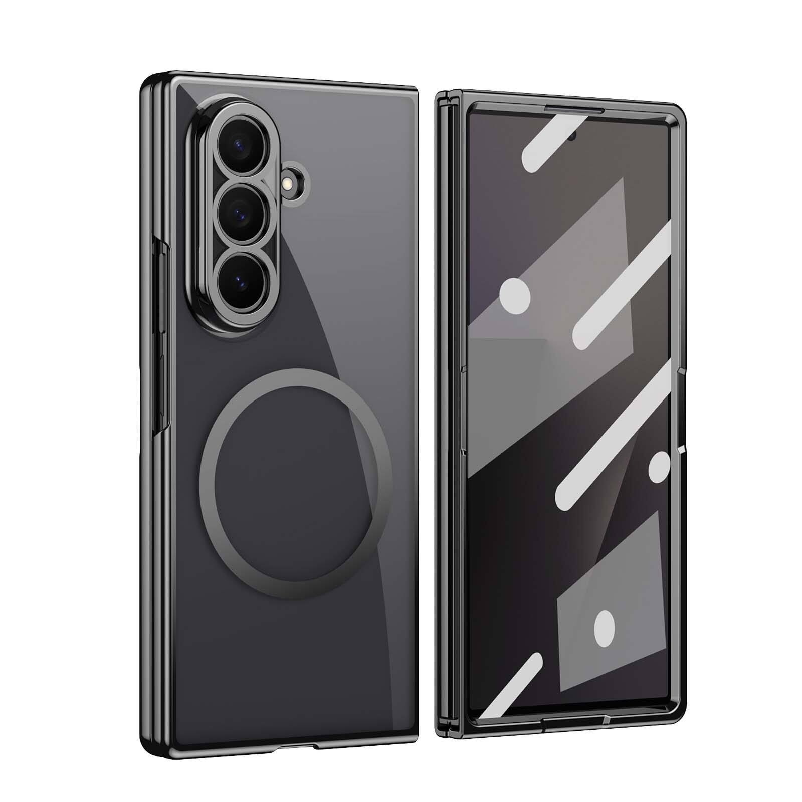 Alt View 3. Dteck - for Samsung Galaxy Z Fold7 Clear Magnetic Case Built-in Screen Protector,Glossy Hard PC Back Cover Shock-absorbent Shell - Black.