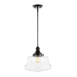 Jonathan Y - Schoolhouse 14" 1-Light Bohemian Farmhouse Iron/Glass LED Pendant, Oil Rubbed Bronze/Clear - Oil-Rubbed Bronze