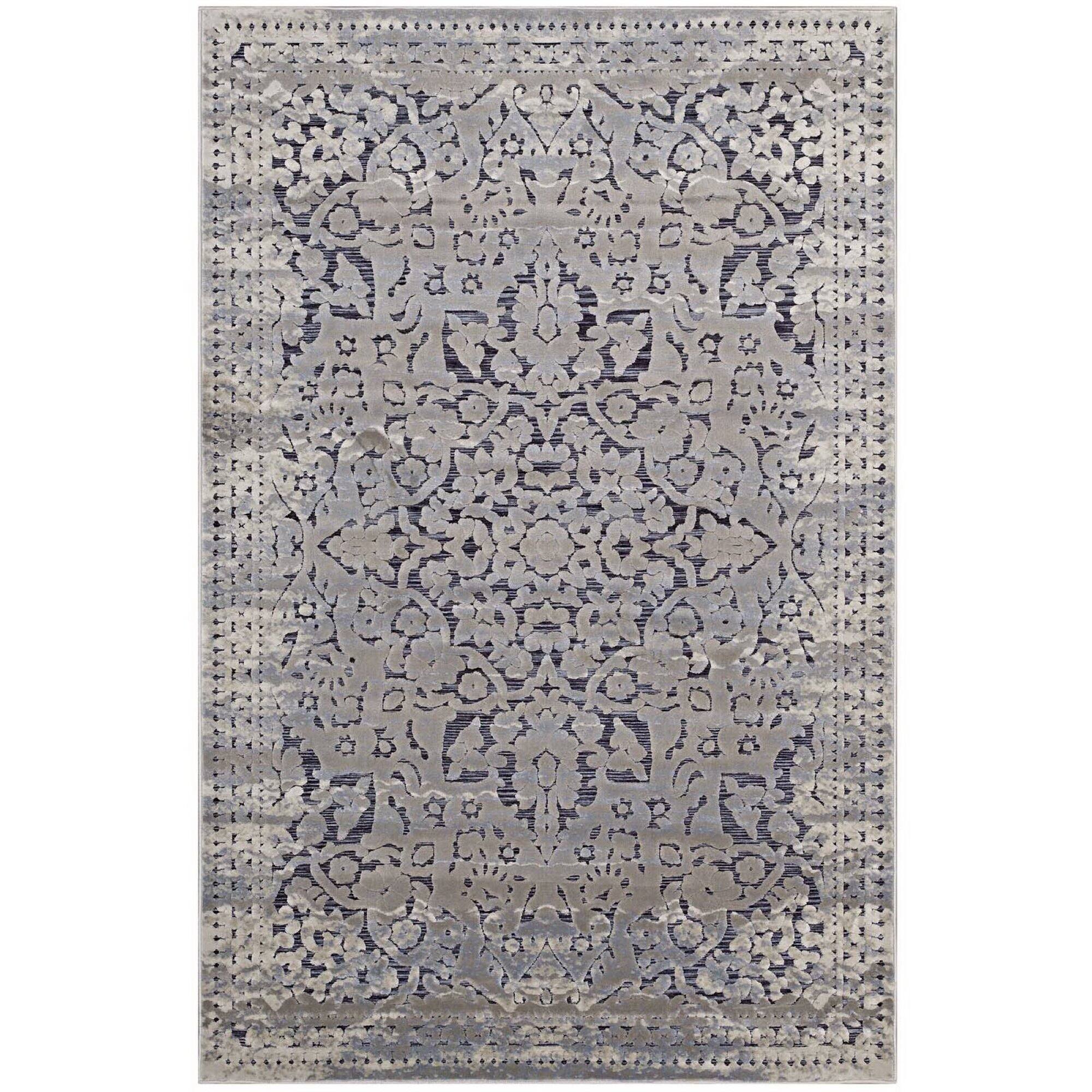 Angle. Modway - Margarida Distressed Vintage Turkish Area Rug - Blue and Cream.