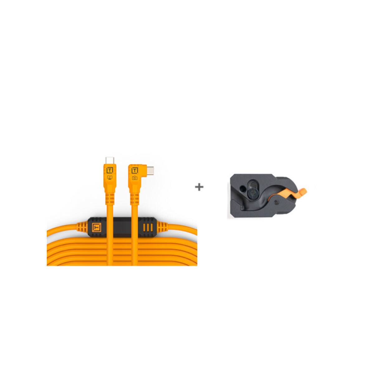 Alt View 1. Tether Tools - Tether Tools LeverLock Plate and TetherPro Optima 10G 31' USB-C Straight to USB-C Right Angle Cable, Orange.
