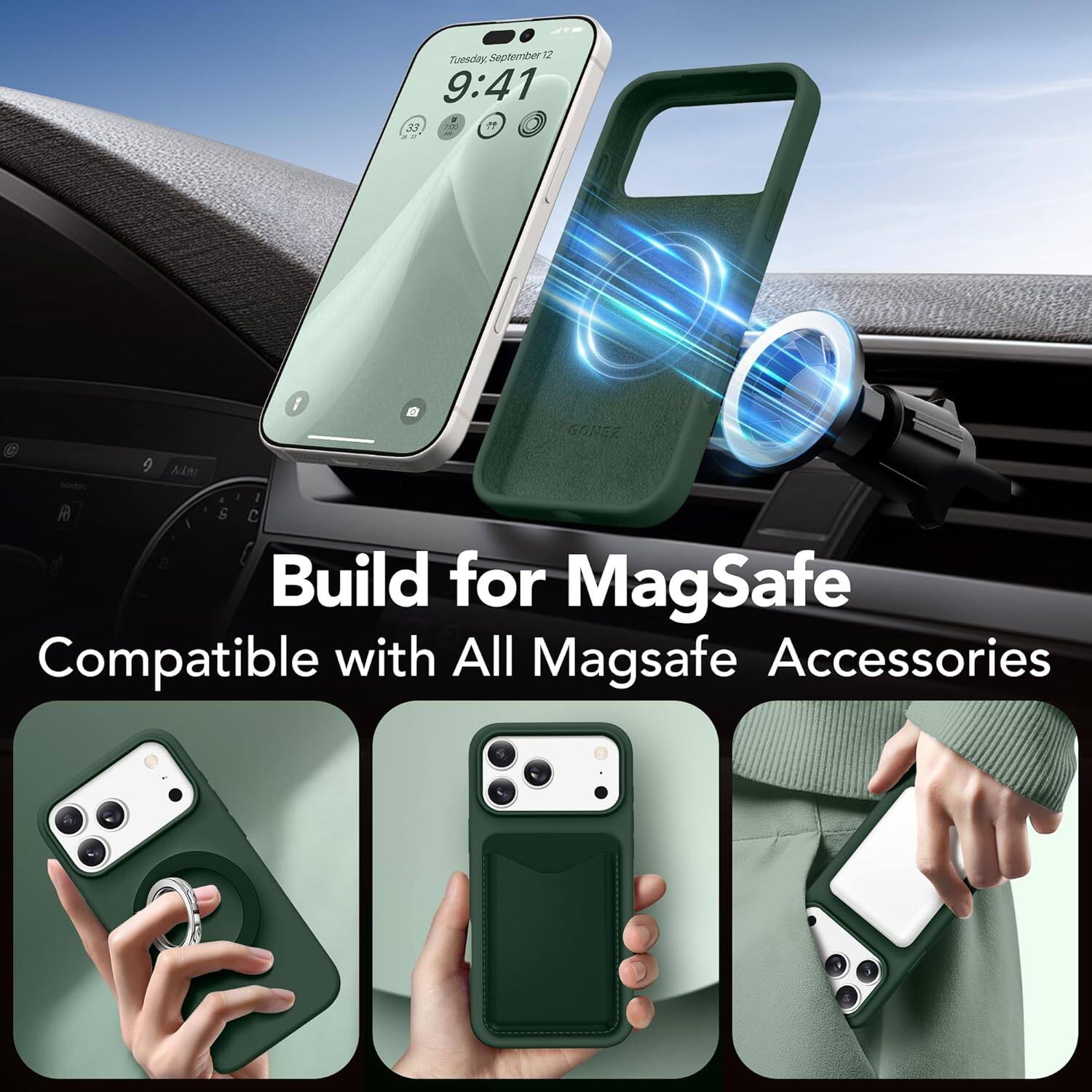 September 32 Tuesday 9:41 33 GGNEZ Alm 1 I A S C I a  
Build for MagSafe  
Compatible with All MagSafe Accessories