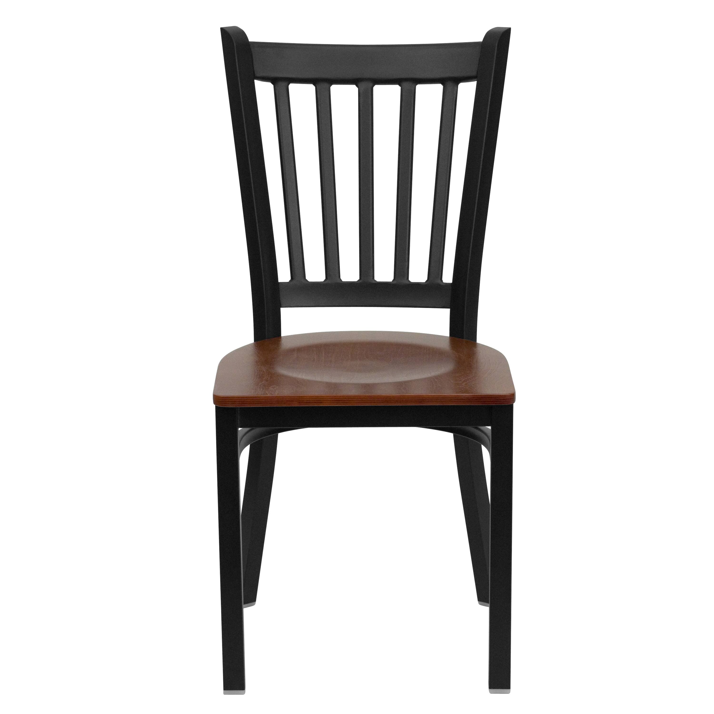 Alt View 7. Emma + Oliver - Vertical Back Metal Restaurant Dining Chair - Cherry Wood Seat/Black Metal Frame.
