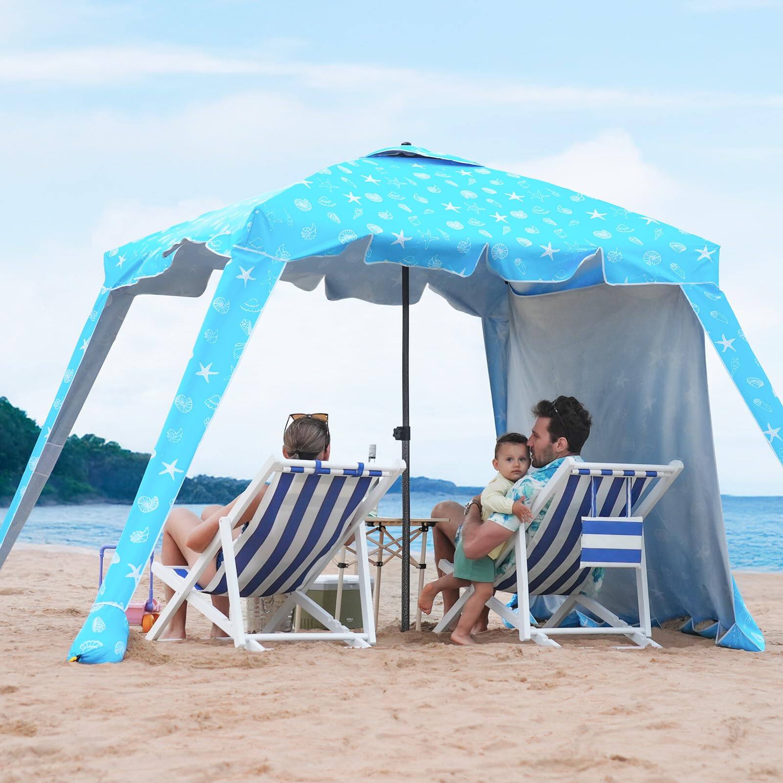 Front. Paradigms Interiors - Beach Cabana - Umbrella With Upf  Uv Protection  Sunshade Curtain Waterproof Tent Portable Shade Easy To Set U - Shell.