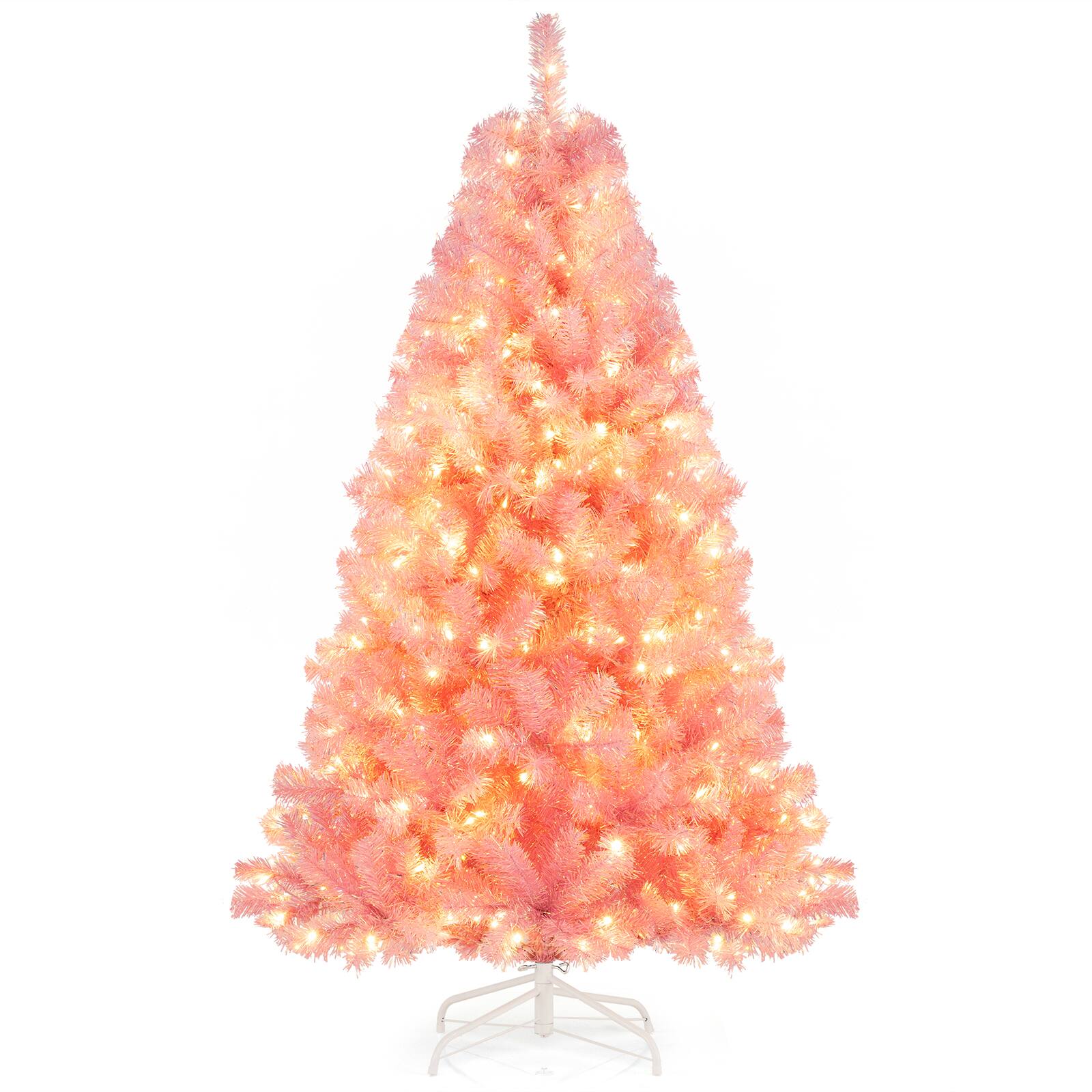 Front. Gymax - Gymax 6 FT Artificial Tinsel Christmas Tree w/ 250 Lights 8 Modes 688 Branch Tips - Pink.
