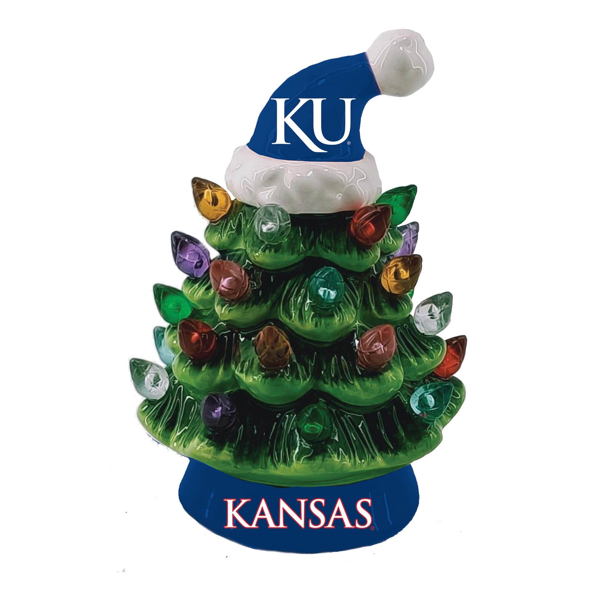 Alt View 1. Evergreen Enterprises - Kansas Jayhawks 2-Pack 4" Ceramic LED Christmas Tree Set - Multicolor.